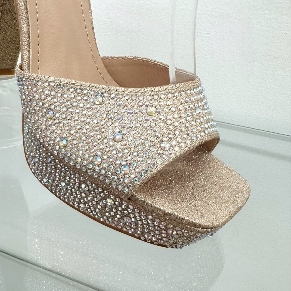 Champagne Rhinestones Open Toe Platform Heels - Picture 3 of 4